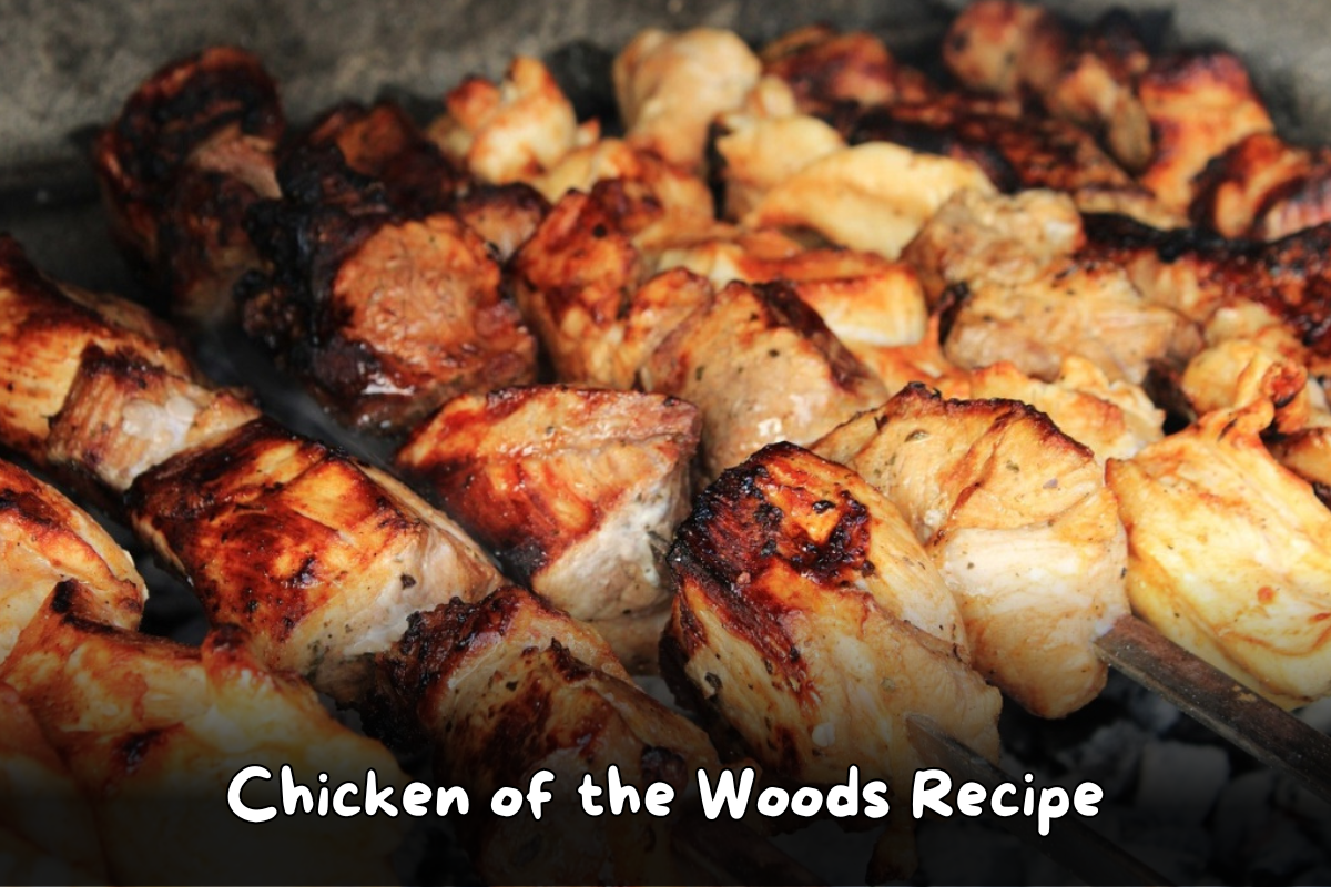 Grilled Chicken of the Woods mushrooms on skewers, charred and crispy with a golden-brown finish.