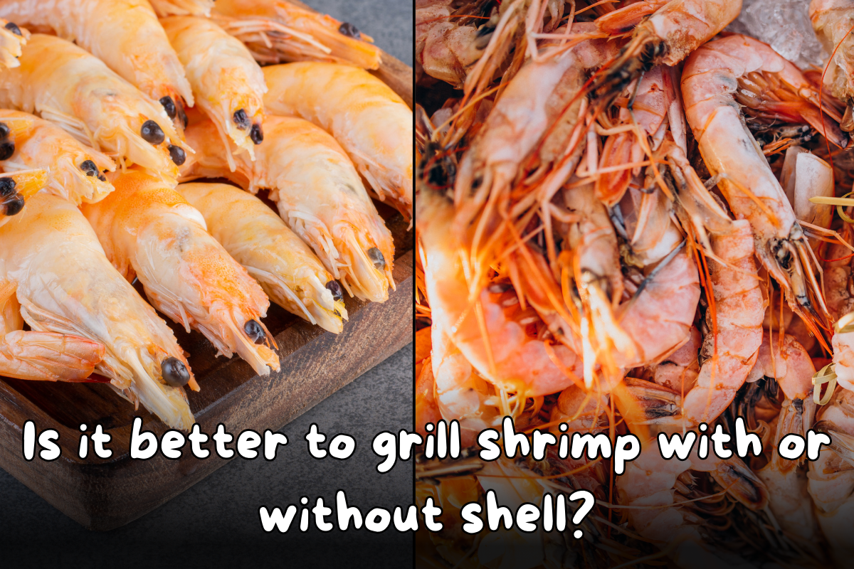 Grilled shrimp comparison: Shell-on versus shell-off.