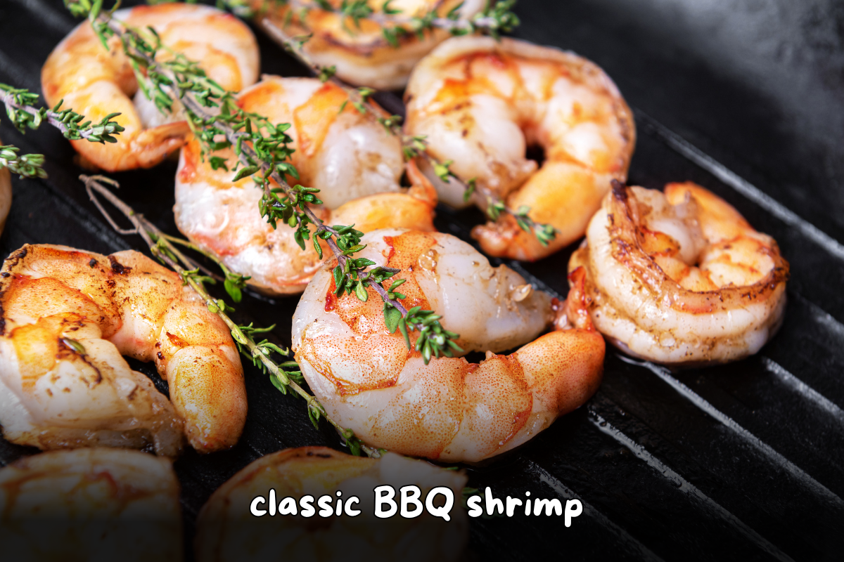 Grilled shrimp with thyme on a BBQ grill