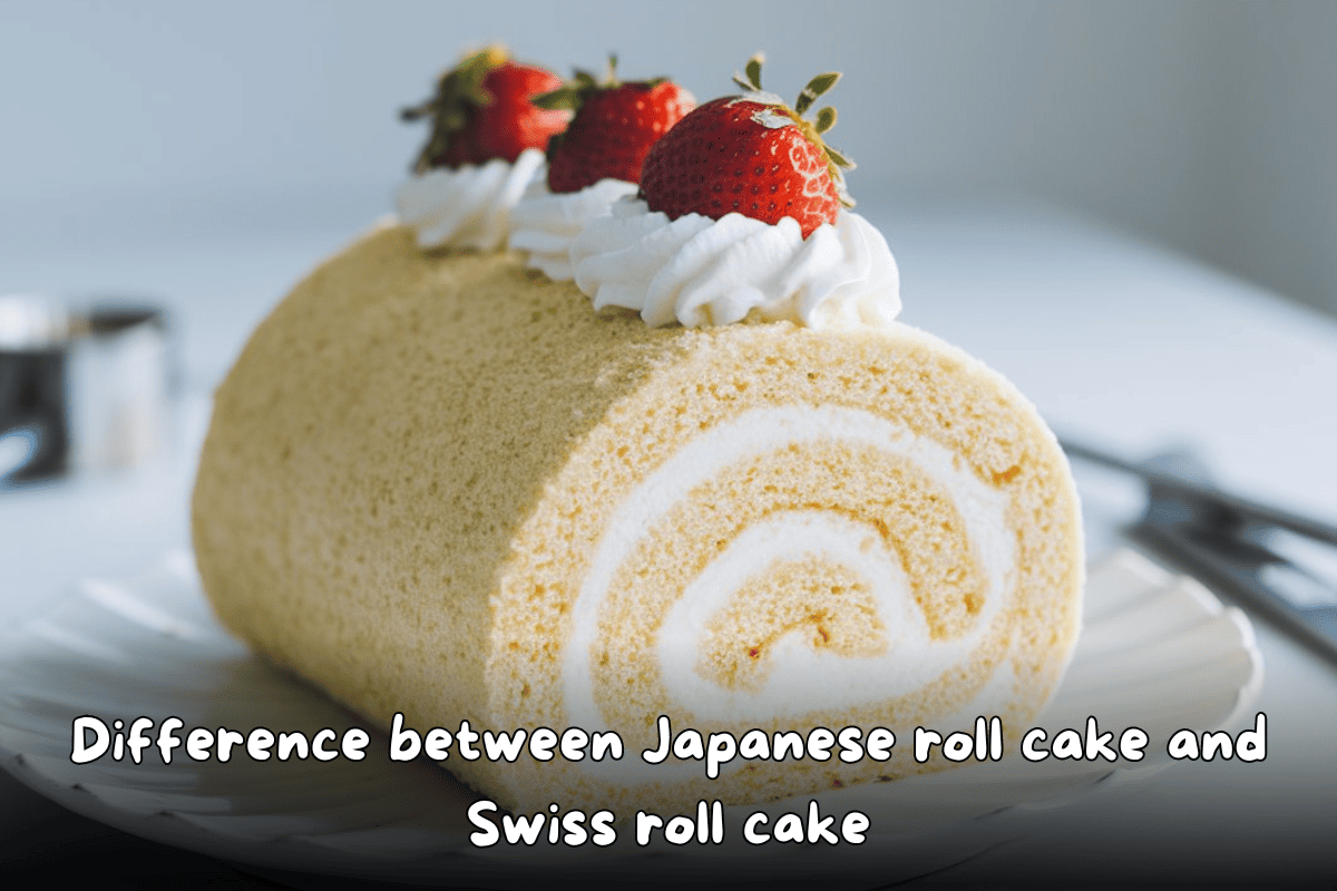 A Japanese roll cake topped with fresh strawberries and whipped cream, displayed on a white plate.