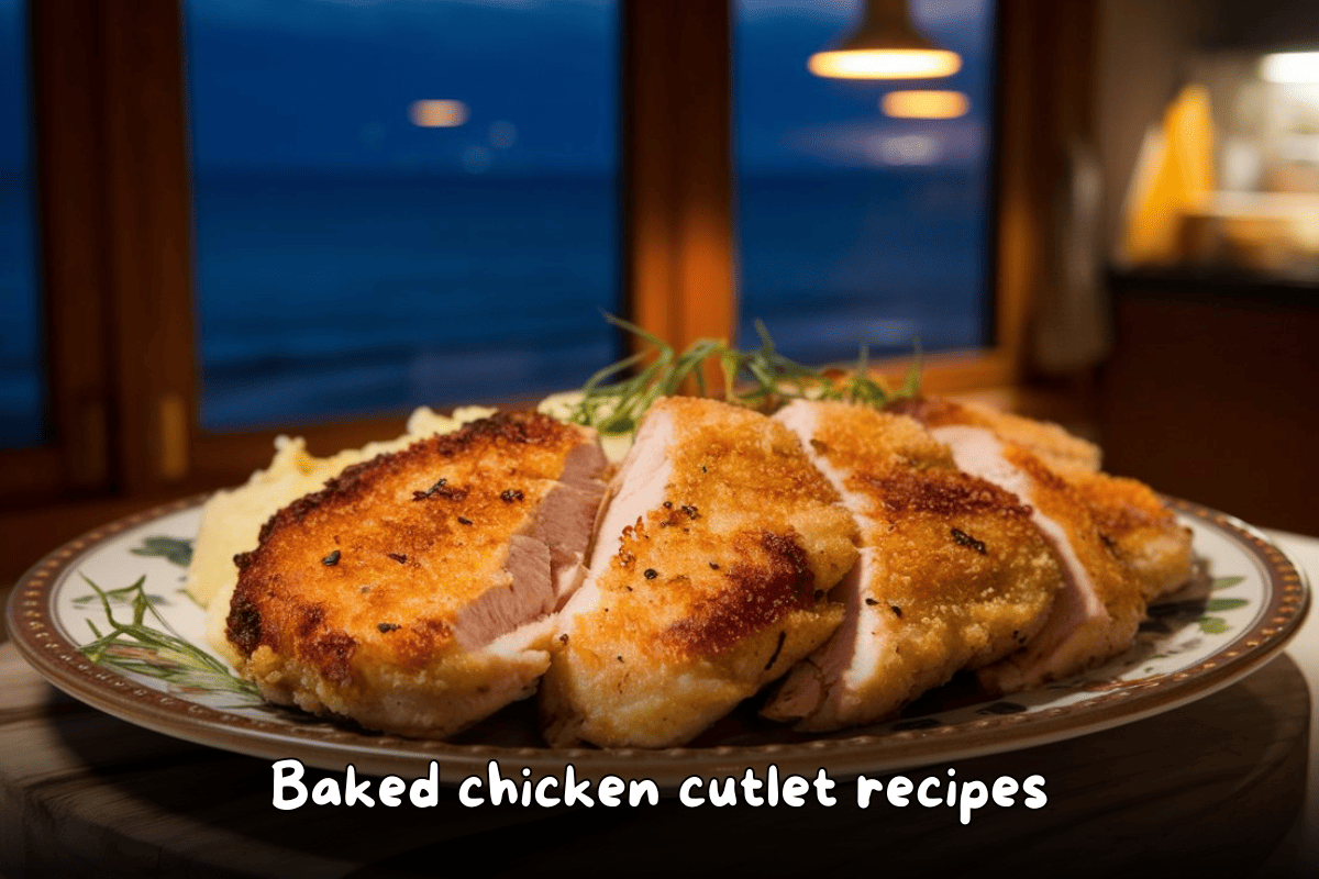 Crispy baked chicken cutlets served with mashed potatoes on a dinner plate